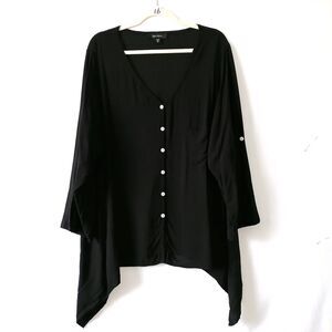 Karen Kane Women's Black V-Neck Roll Tab Sleeve Button-Up Tunic Top Plus Size 2X